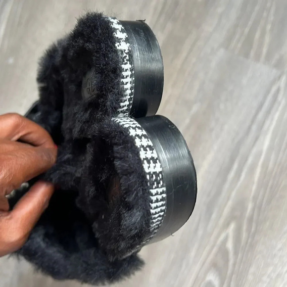 J.Crew Academy Loafer Mule with Faux Fur Lining Black/ Ivory Plaid Fabric - Picture 8 of 9